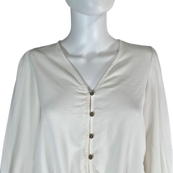 Michael Michael Kors Women Size XS 2 White Button Down V Neck Ruffle Blouse Top - Picture 2 of 11